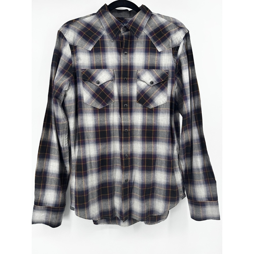 American Eagle Slim Fit Plaid Long Sleeve Snaps Button Down Shirt Mens M Western